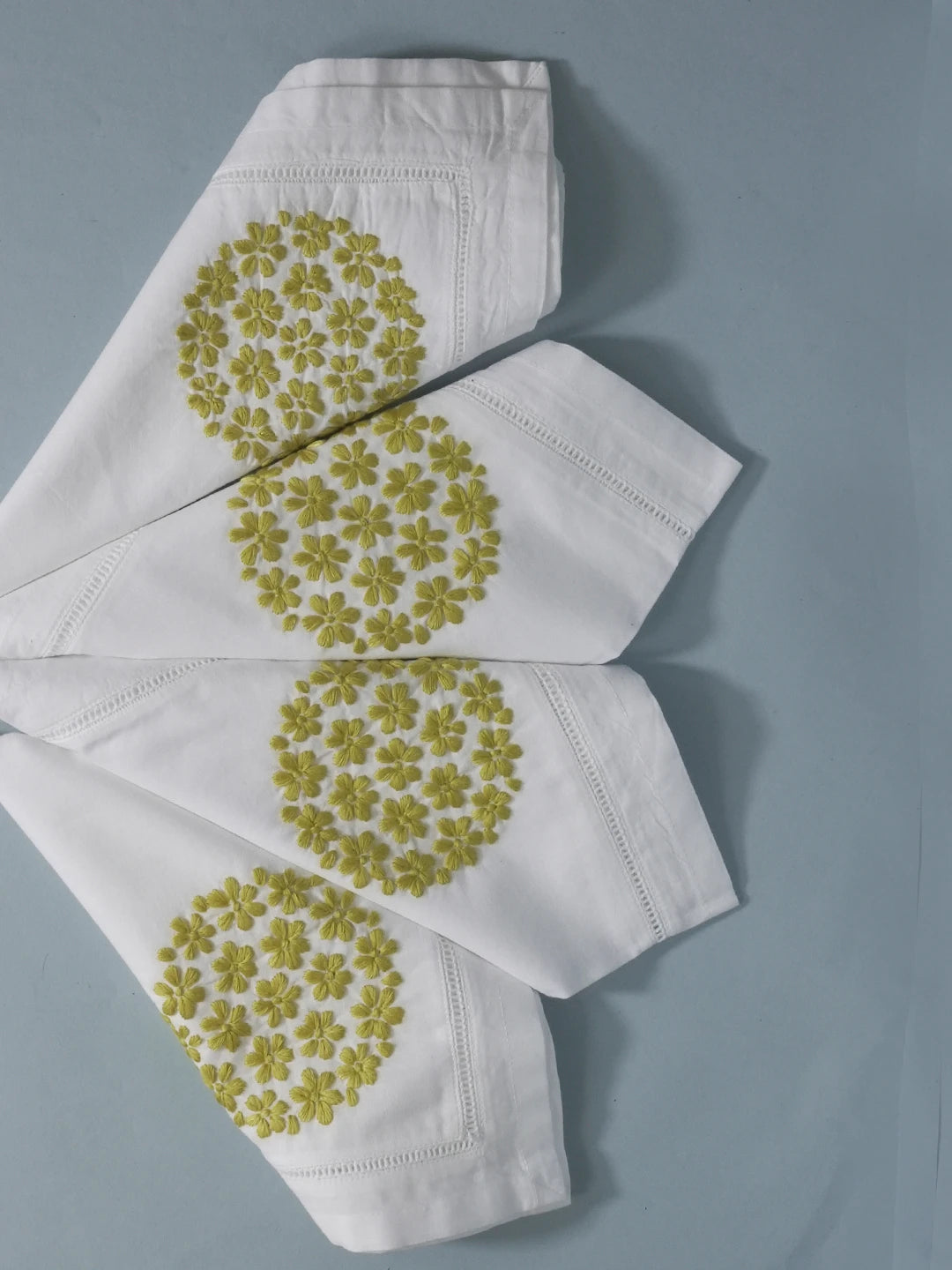 Ada Hand Embroidered White Cotton Lucknowi Chikan Napkin Set 01A107049