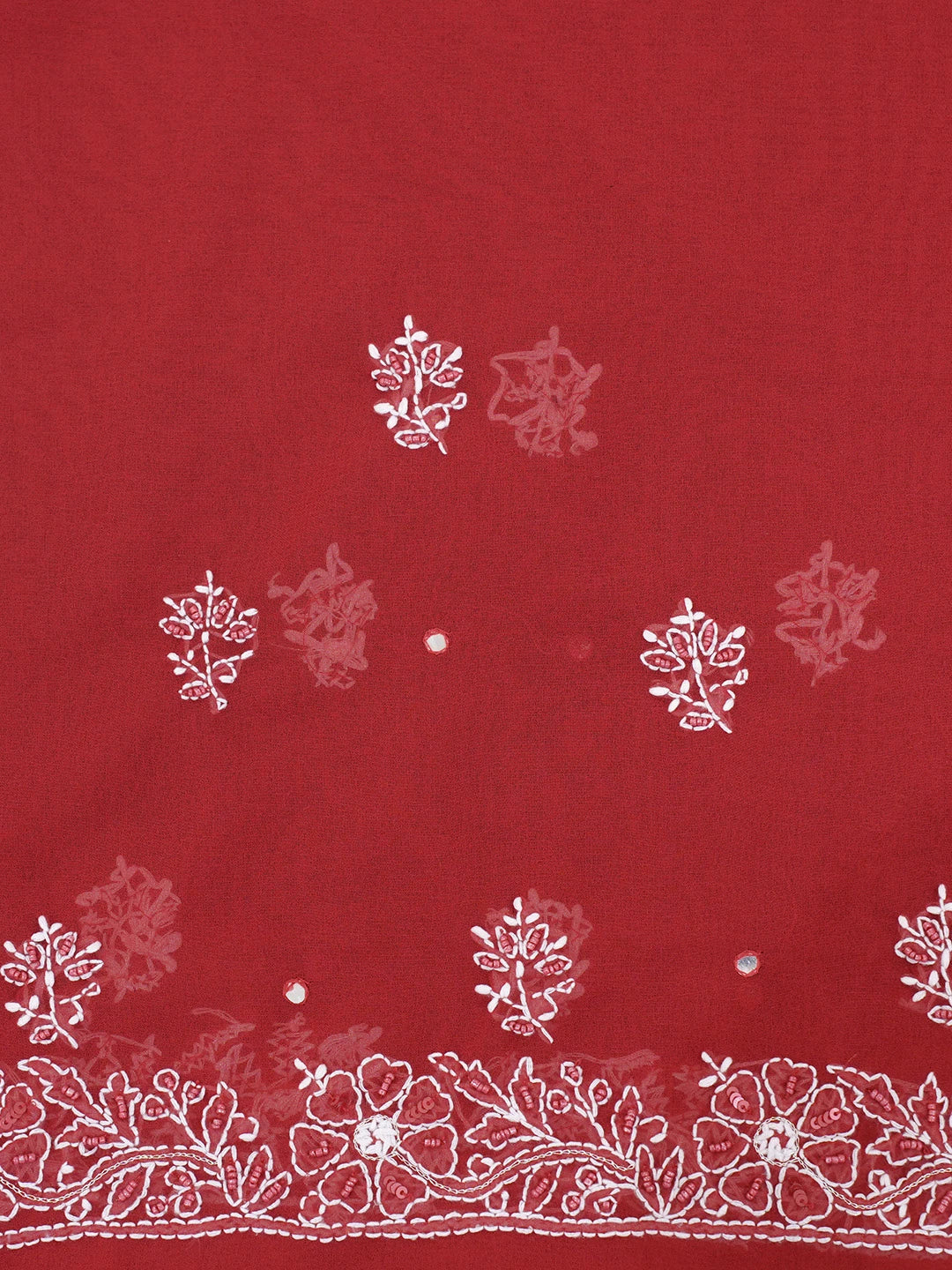 Ada Hand Embroidered Red Georgette Lucknowi Chikankari Saree and Blouse with Sequinned Work 01A190897
