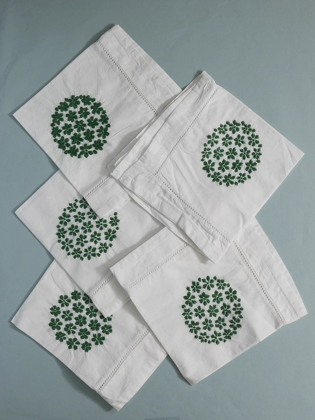 Ada Hand Embroidered White Cotton Lucknowi Chikan Napkin Set 01A507325