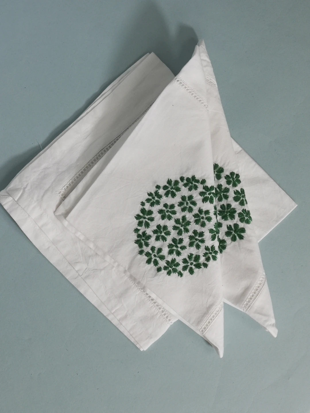 Ada Hand Embroidered White Cotton Lucknowi Chikan Napkin Set 01A507325