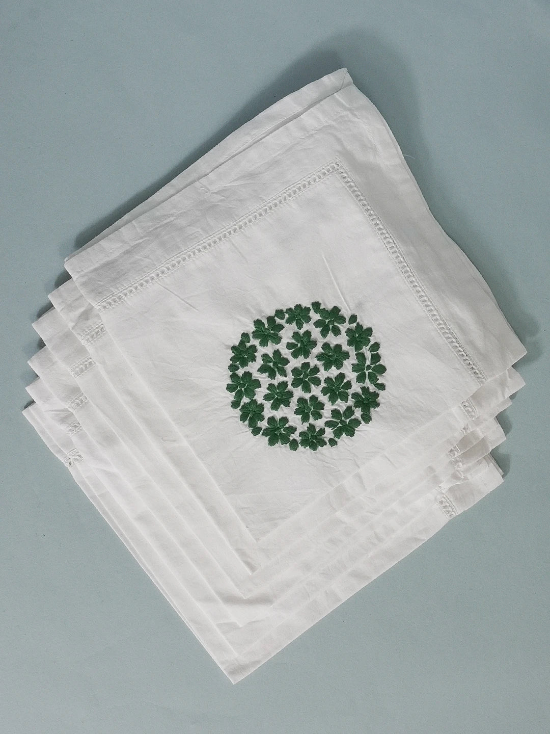 Ada Hand Embroidered White Cotton Lucknowi Chikan Napkin Set 01A507325