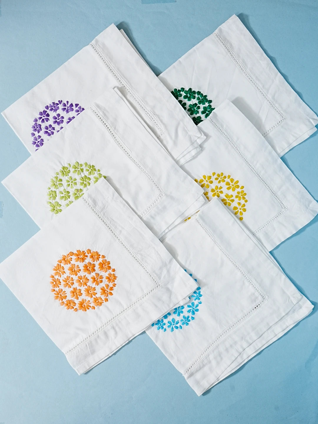 Ada Hand Embroidered Multi Colored Cotton Lucknowi Chikan Napkin Set 01A495243