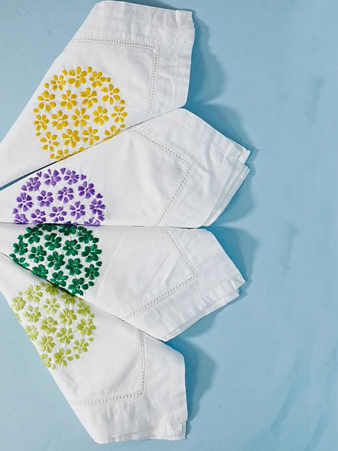 Ada Hand Embroidered Multi Colored Cotton Lucknowi Chikan Napkin Set 01A495243