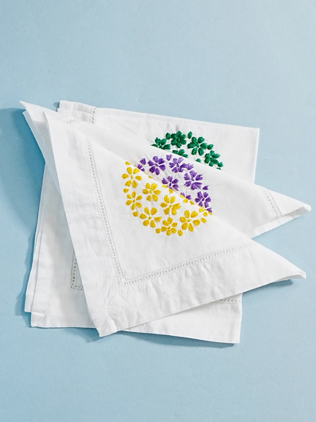 Ada Hand Embroidered Multi Colored Cotton Lucknowi Chikan Napkin Set 01A495243
