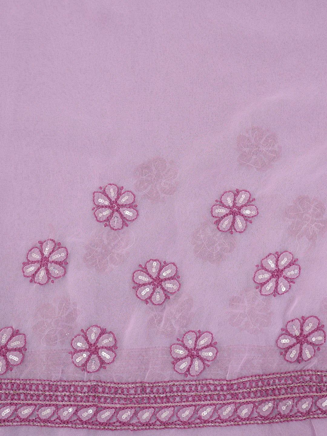 Ada Hand Embroidered Wild Orchid Pink Georgette Lucknowi Chikankari Saree and Blouse with Sequinned Work 01A302198