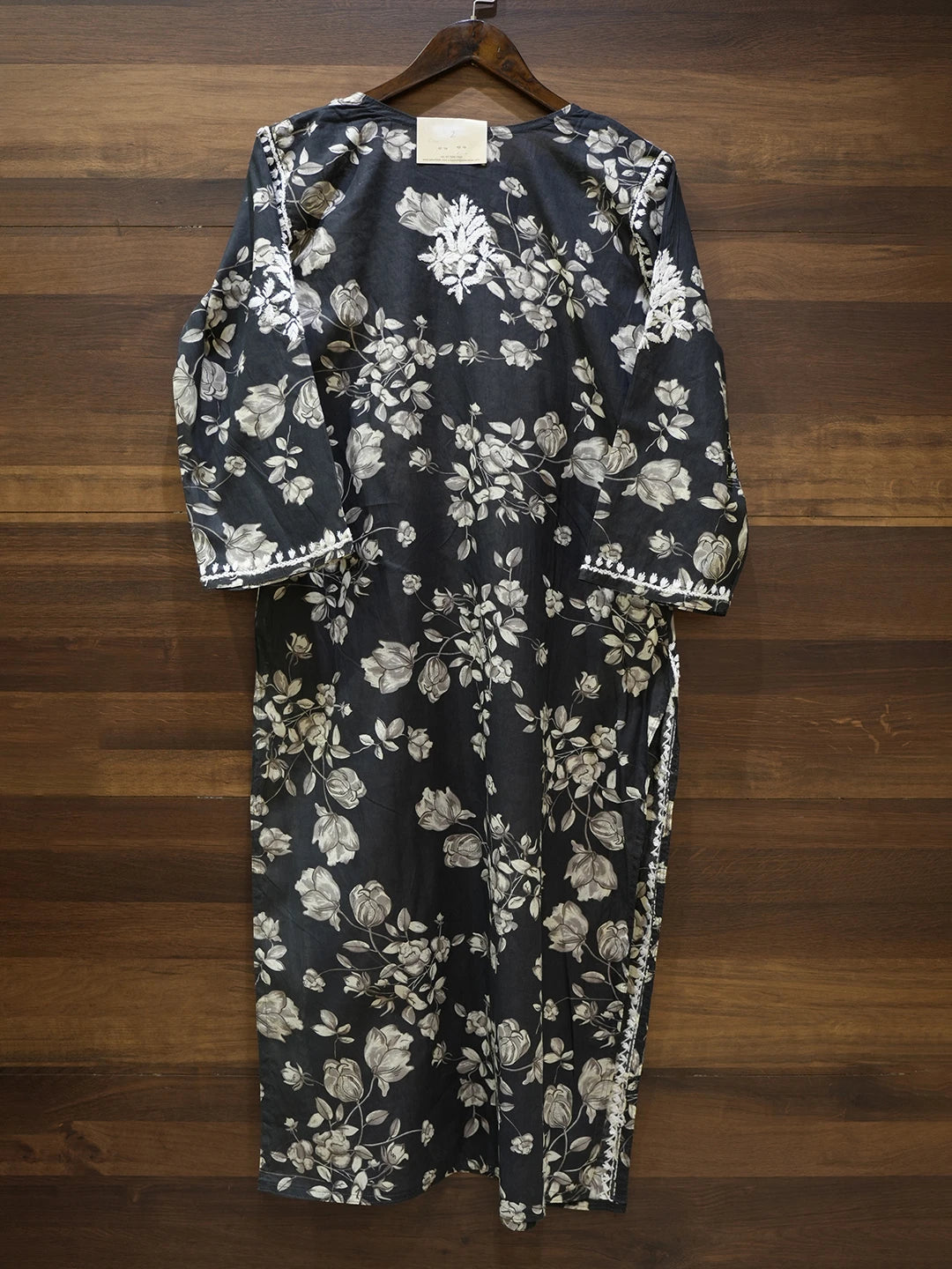 Ada Hand Embroidered Black Cotton Lucknowi Chikankari Straight Kurta A411558