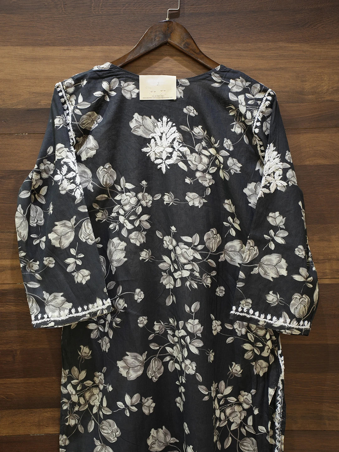 Ada Hand Embroidered Black Cotton Lucknowi Chikankari Straight Kurta A411558
