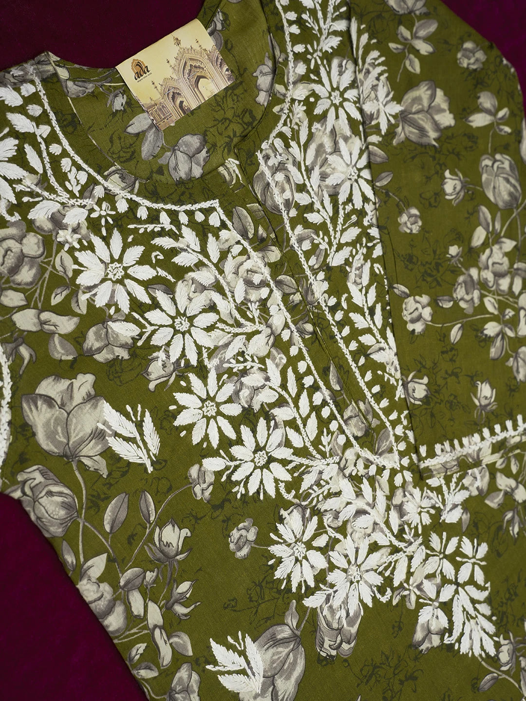 Ada Hand Embroidered Green Cotton Lucknowi Chikankari Straight Kurta A411559