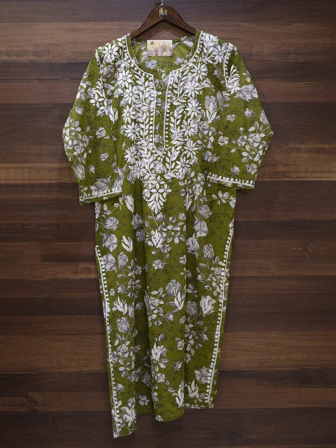 Ada Hand Embroidered Green Cotton Lucknowi Chikankari Straight Kurta A411559