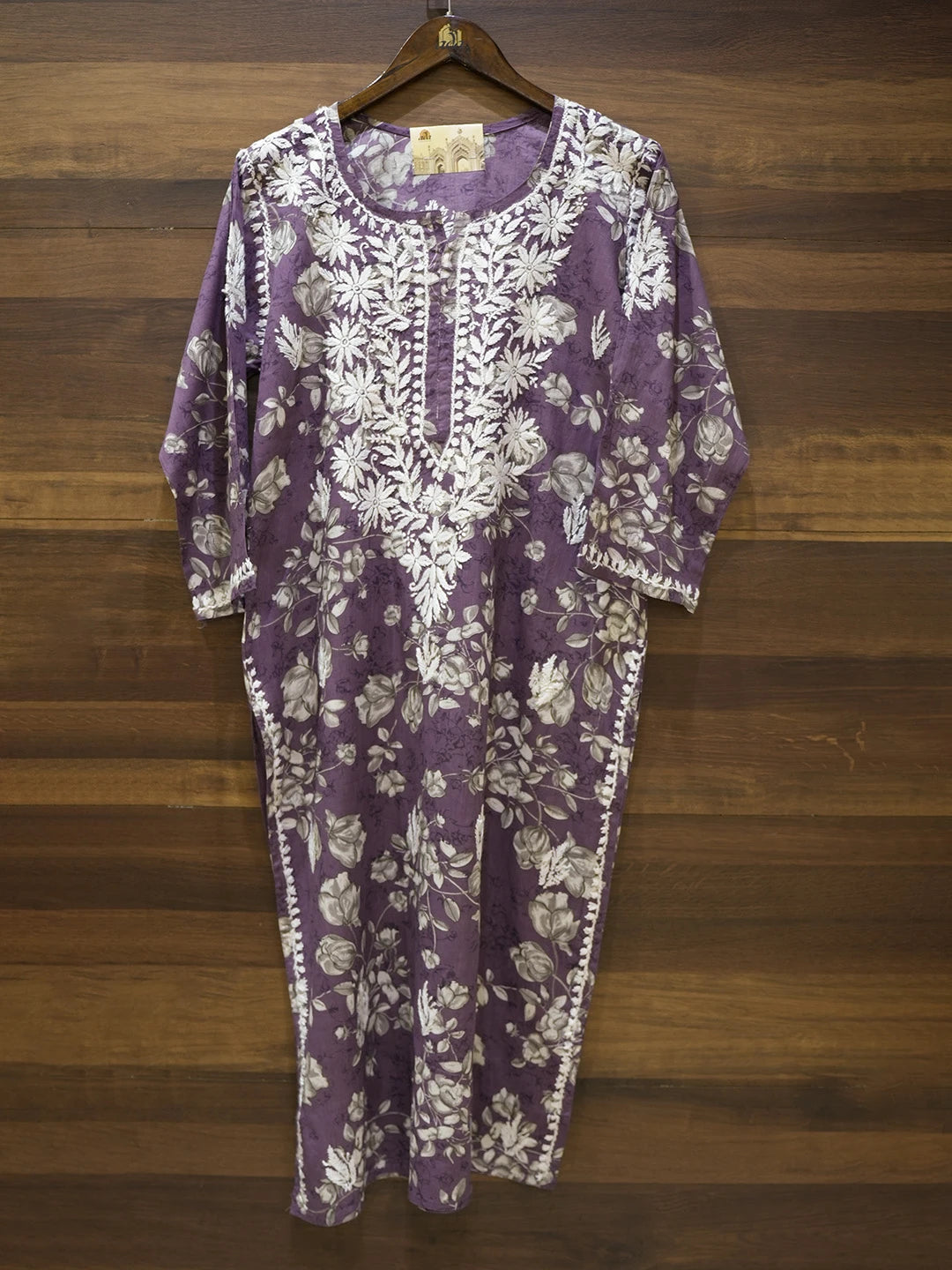 Ada Hand Embroidered Wine Cotton Lucknowi Chikankari Straight Kurta A411560
