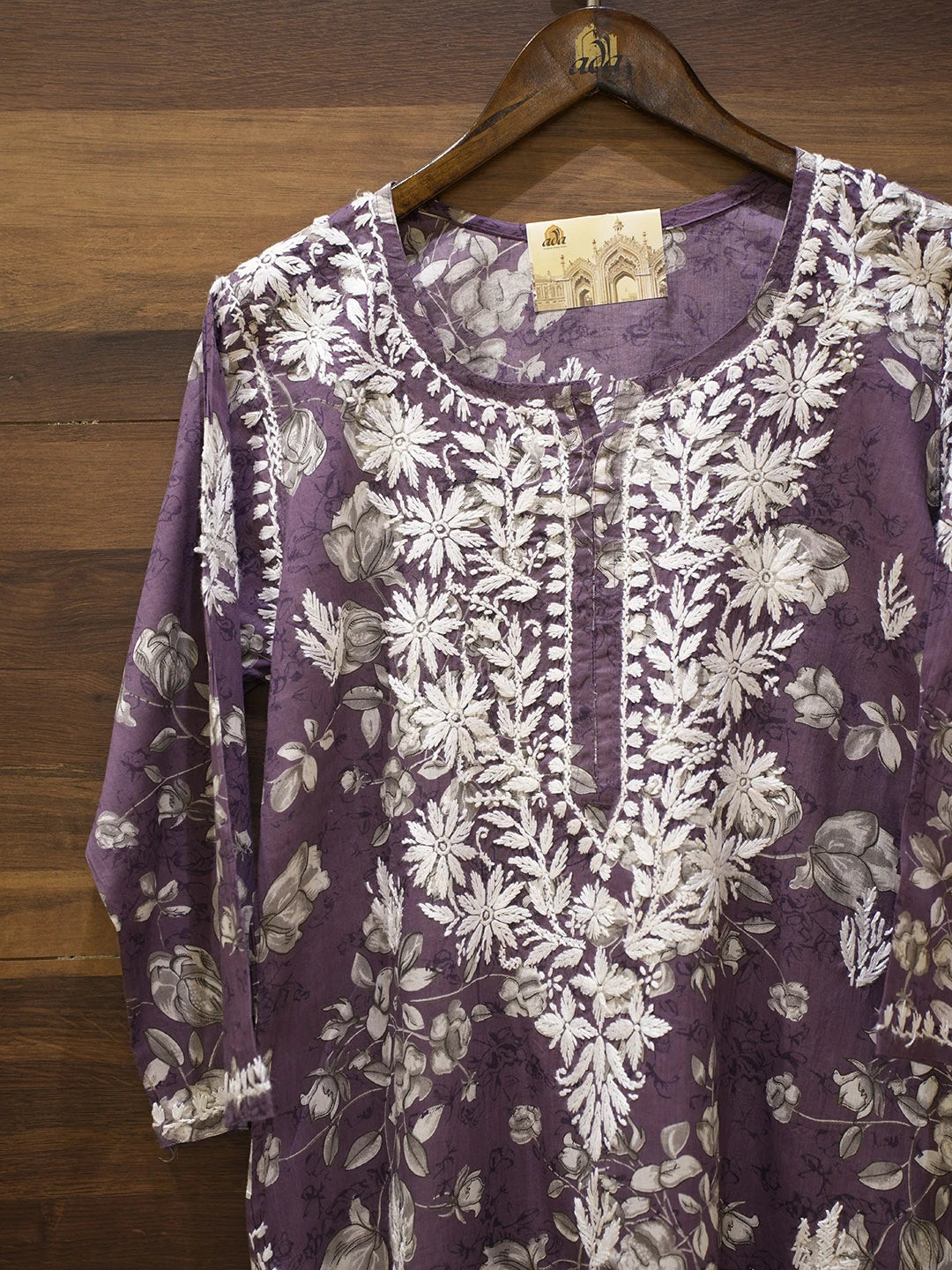 Ada Hand Embroidered Wine Cotton Lucknowi Chikankari Straight Kurta A411560