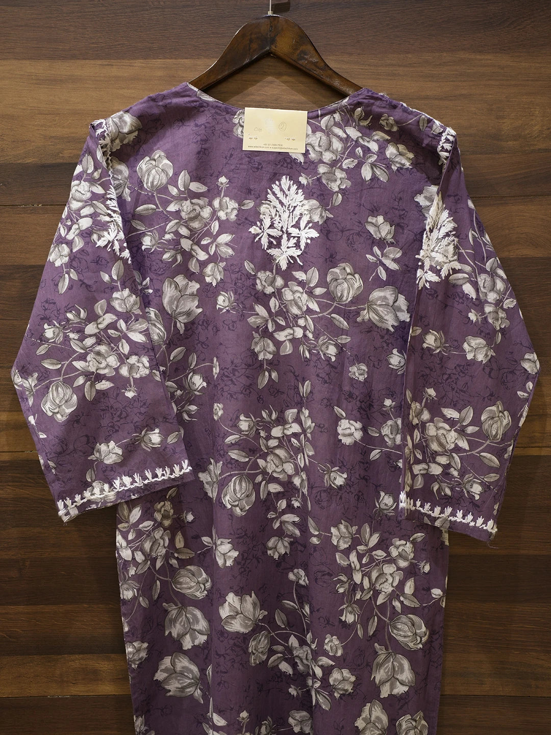 Ada Hand Embroidered Wine Cotton Lucknowi Chikankari Straight Kurta A411560