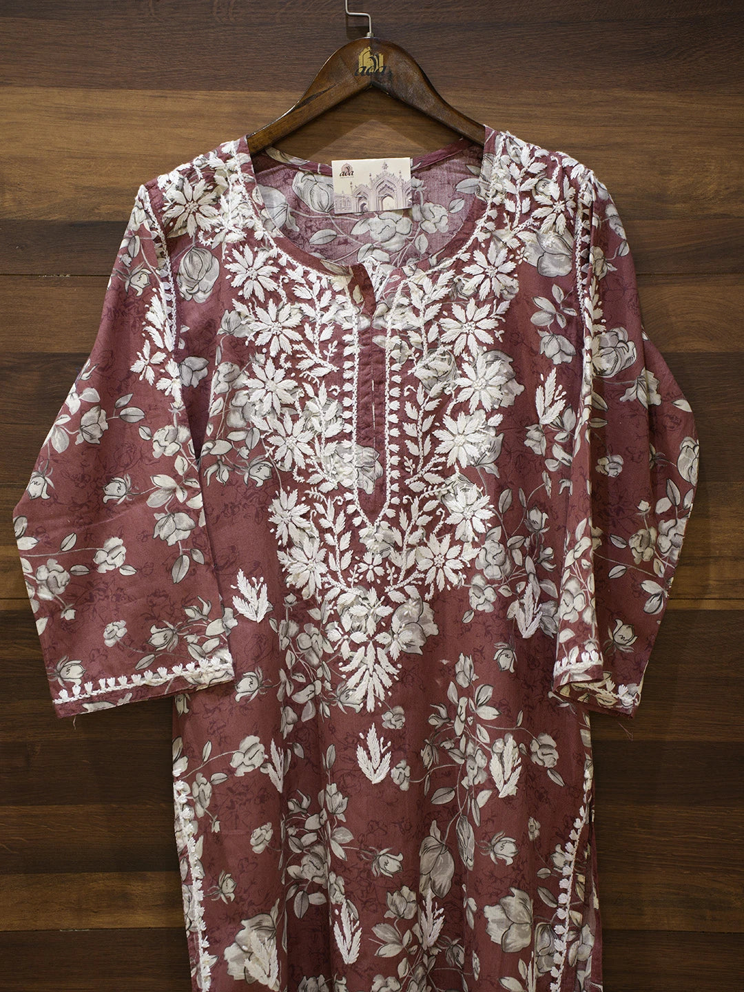 Ada Hand Embroidered Brown Cotton Lucknowi Chikankari Straight Kurta A411561