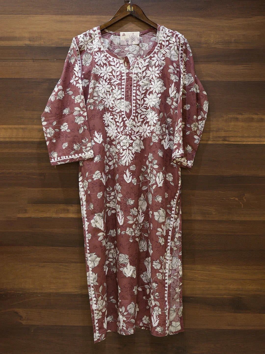 Ada Hand Embroidered Brown Cotton Lucknowi Chikankari Straight Kurta A411561