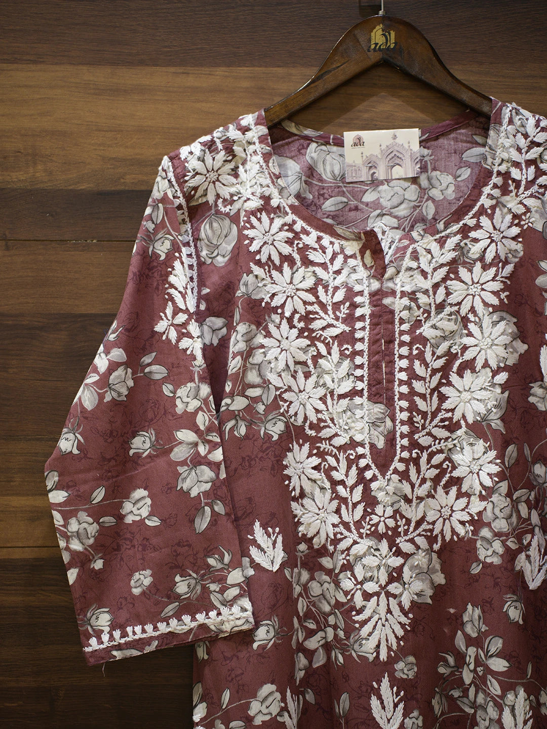 Ada Hand Embroidered Brown Cotton Lucknowi Chikankari Straight Kurta A411561