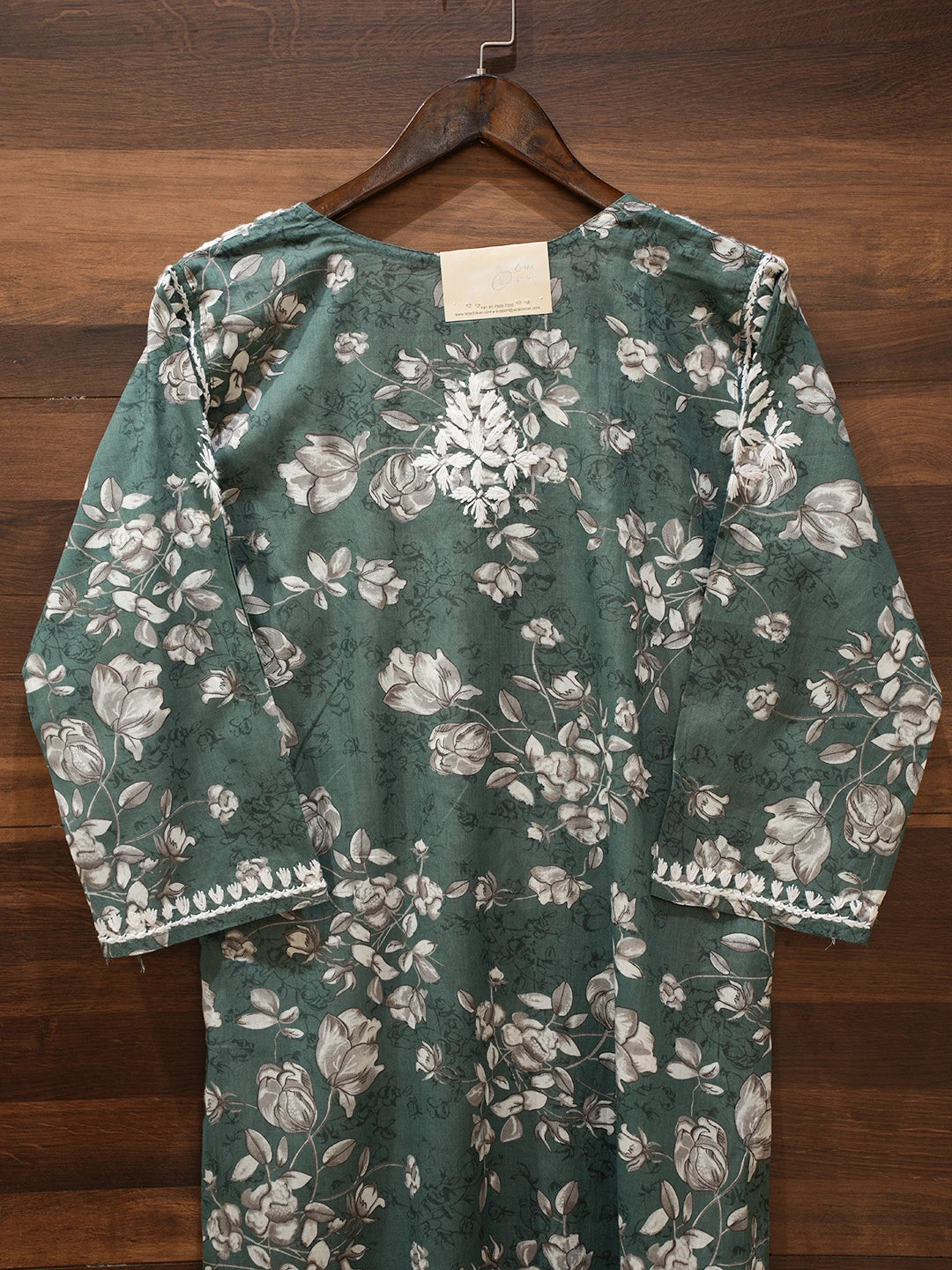 Ada Hand Embroidered Teal Green Cotton Lucknowi Chikankari Straight Kurta A411562