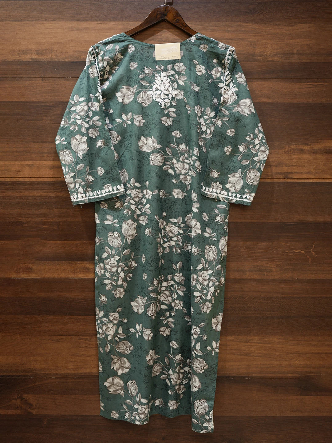 Ada Hand Embroidered Teal Green Cotton Lucknowi Chikankari Straight Kurta A411562
