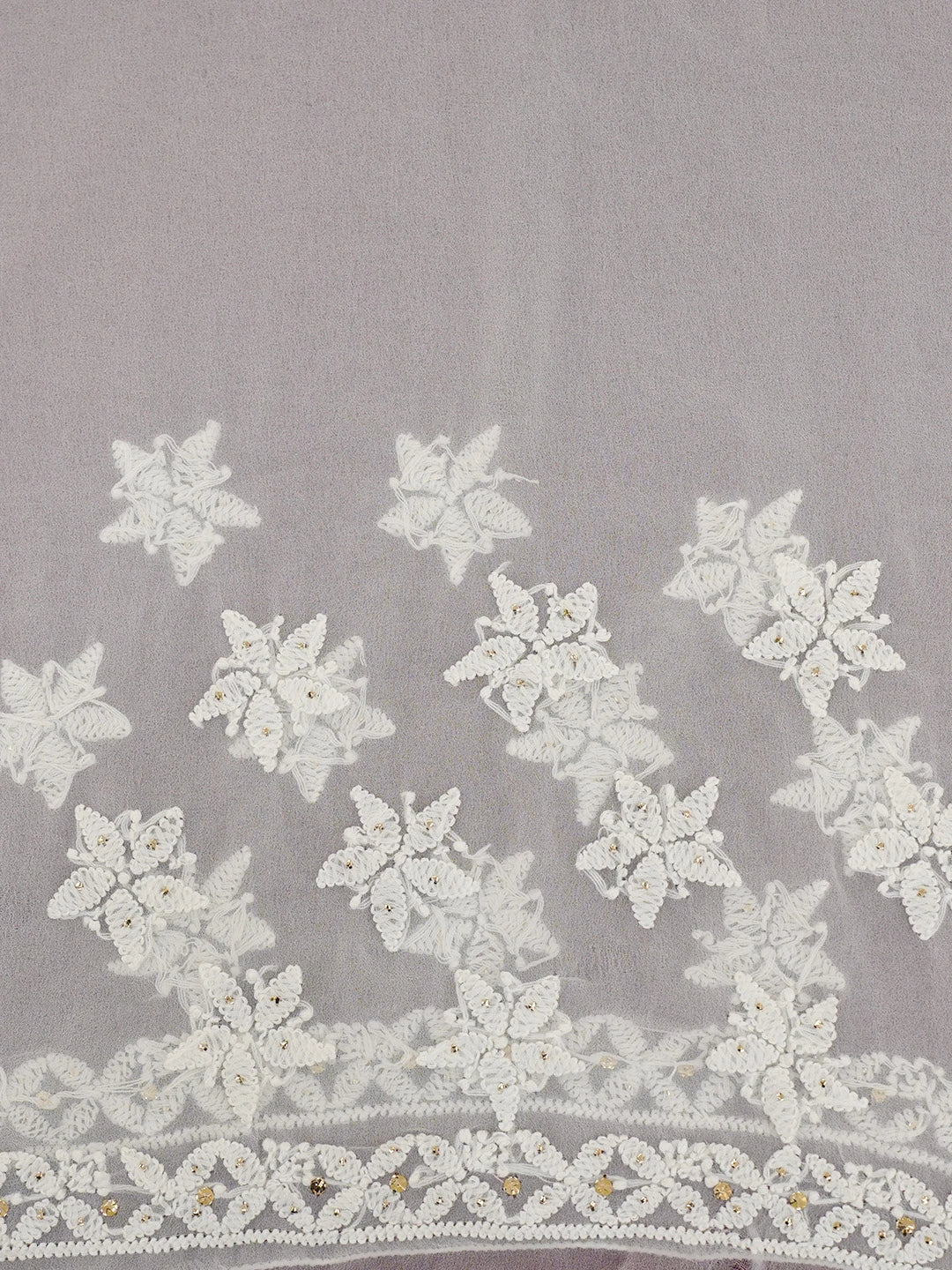 Ada Hand Embroidered White Georgette Lucknowi Chikankari Saree/Blouse With Muqaish Work 01A472872