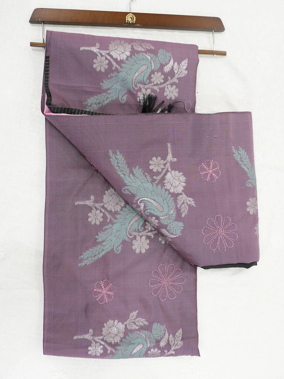 Ada Hand Embroidered Rosewood Pink Chanderi Lucknowi Chikankari Saree With Blouse 01A510366
