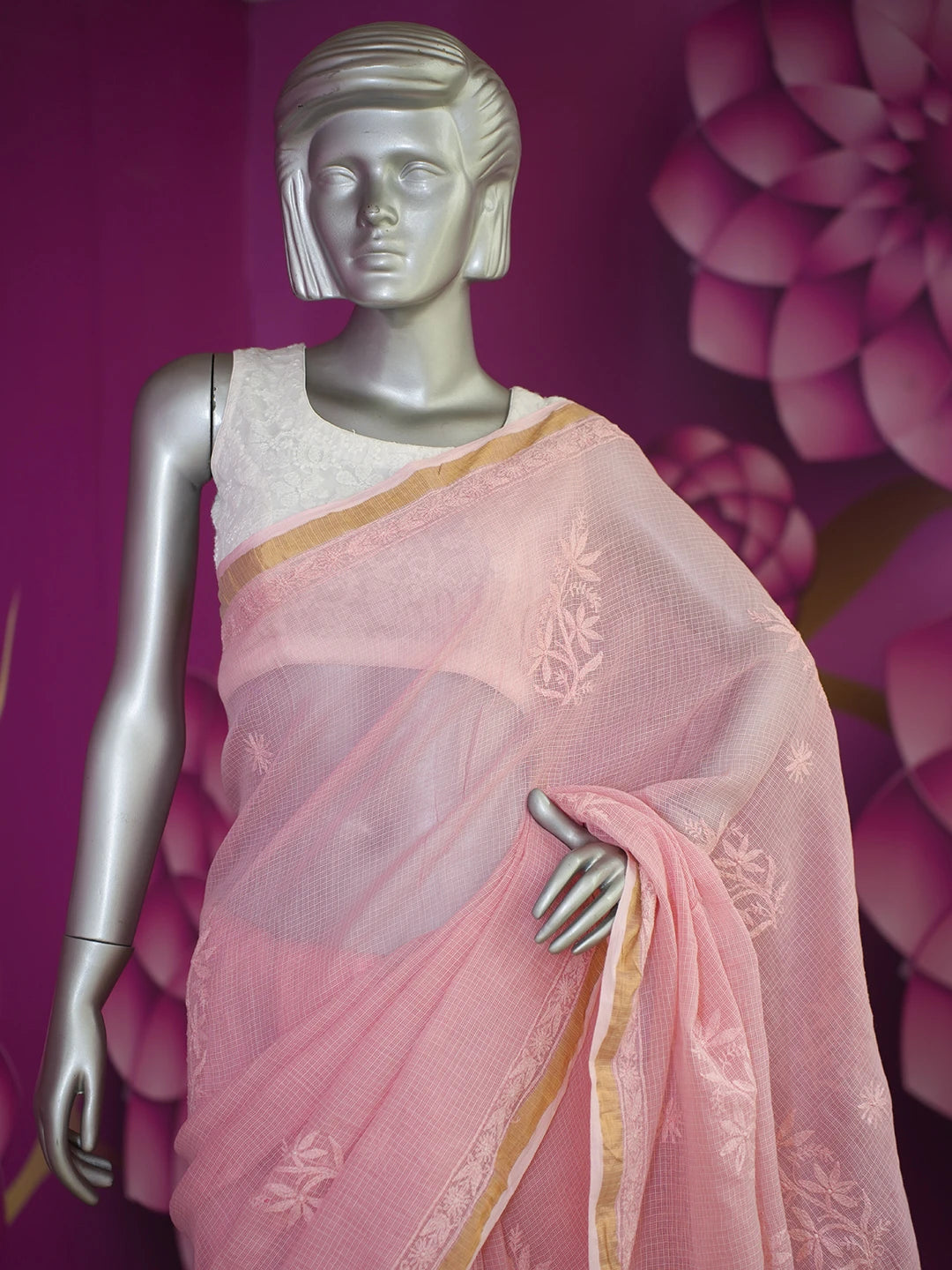 Ada Hand Embroidered Blush Pink Kota Lucknowi Chikankari Saree and Blouse 01A477673