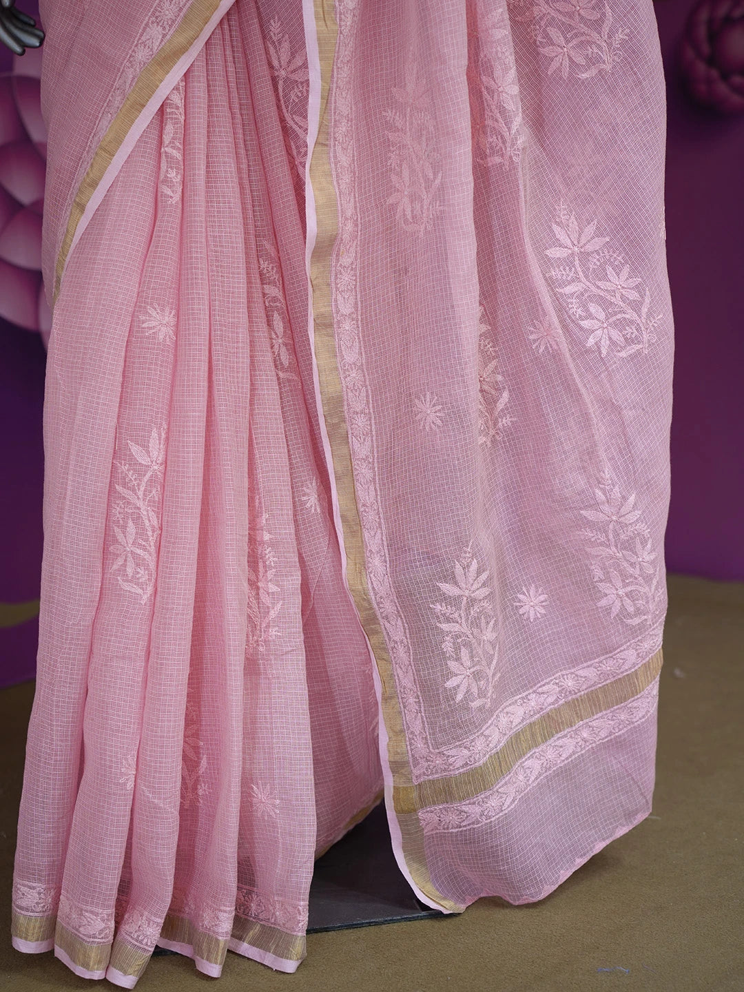 Ada Hand Embroidered Blush Pink Kota Lucknowi Chikankari Saree and Blouse 01A477673