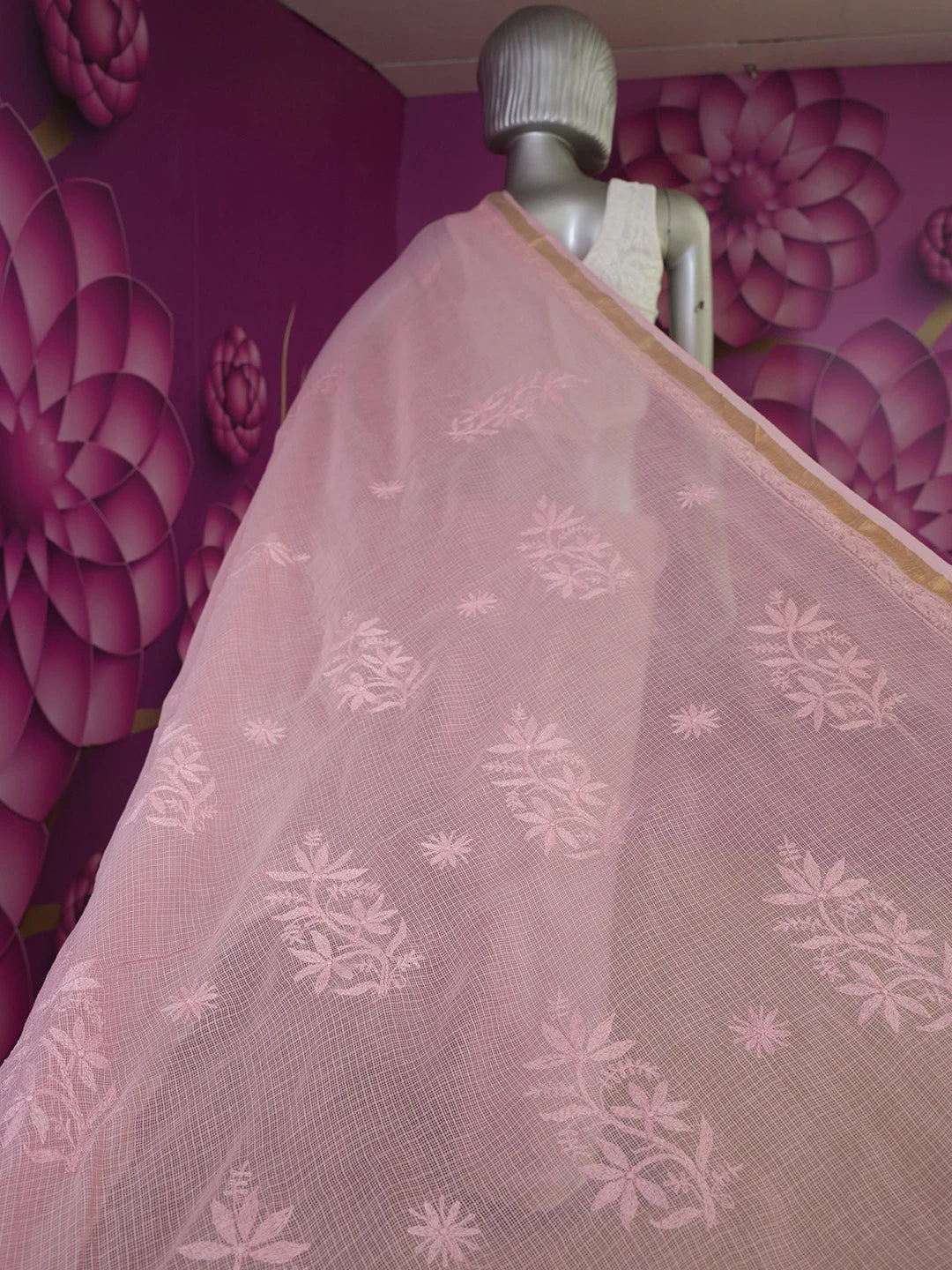 Ada Hand Embroidered Blush Pink Kota Lucknowi Chikankari Saree and Blouse 01A477673
