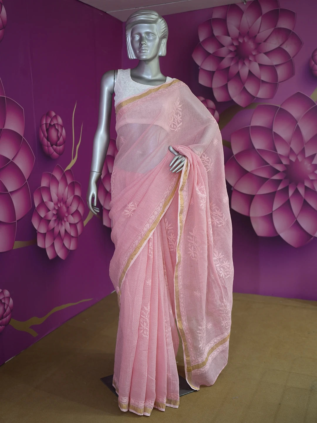 Ada Hand Embroidered Blush Pink Kota Lucknowi Chikankari Saree and Blouse 01A477673