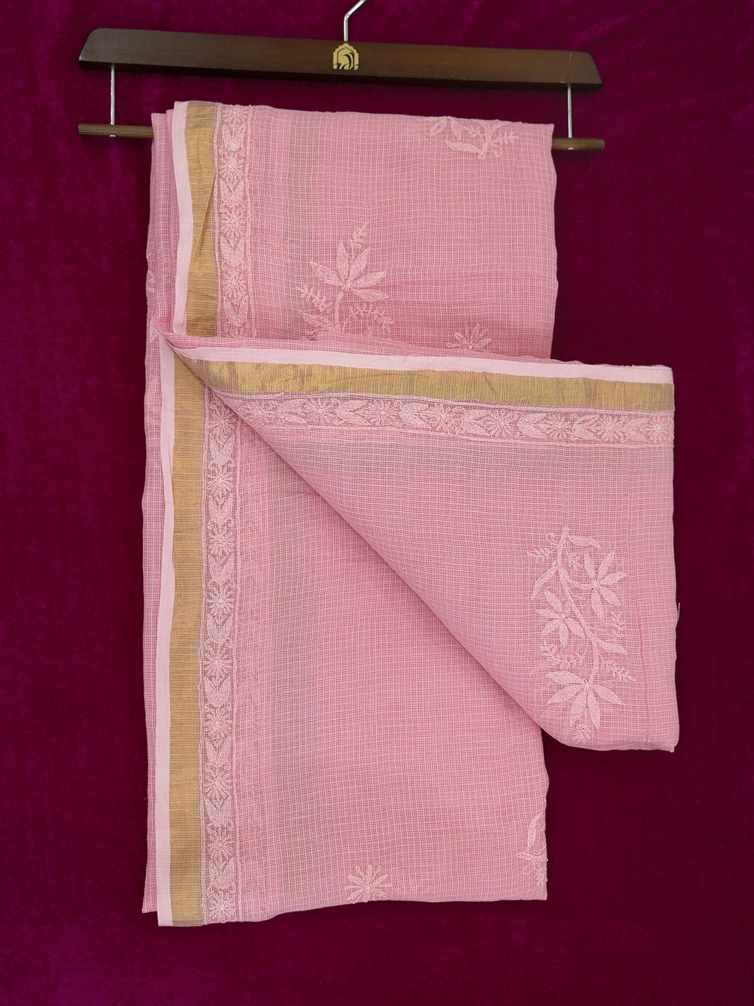 Ada Hand Embroidered Blush Pink Kota Lucknowi Chikankari Saree and Blouse 01A477673