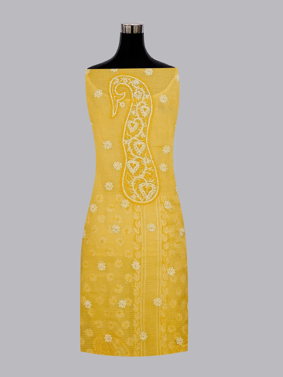 Ada Hand Embroidered Yellow Kota Lucknowi Chikankari Unstitched Kurta Piece 01A123951