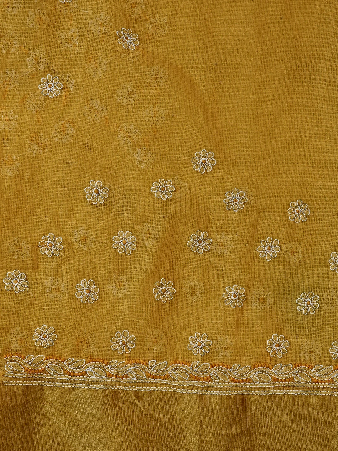 Ada Hand Embroidered Yellow Kota Lucknowi Chikankari Unstitched Kurta Piece 01A123951