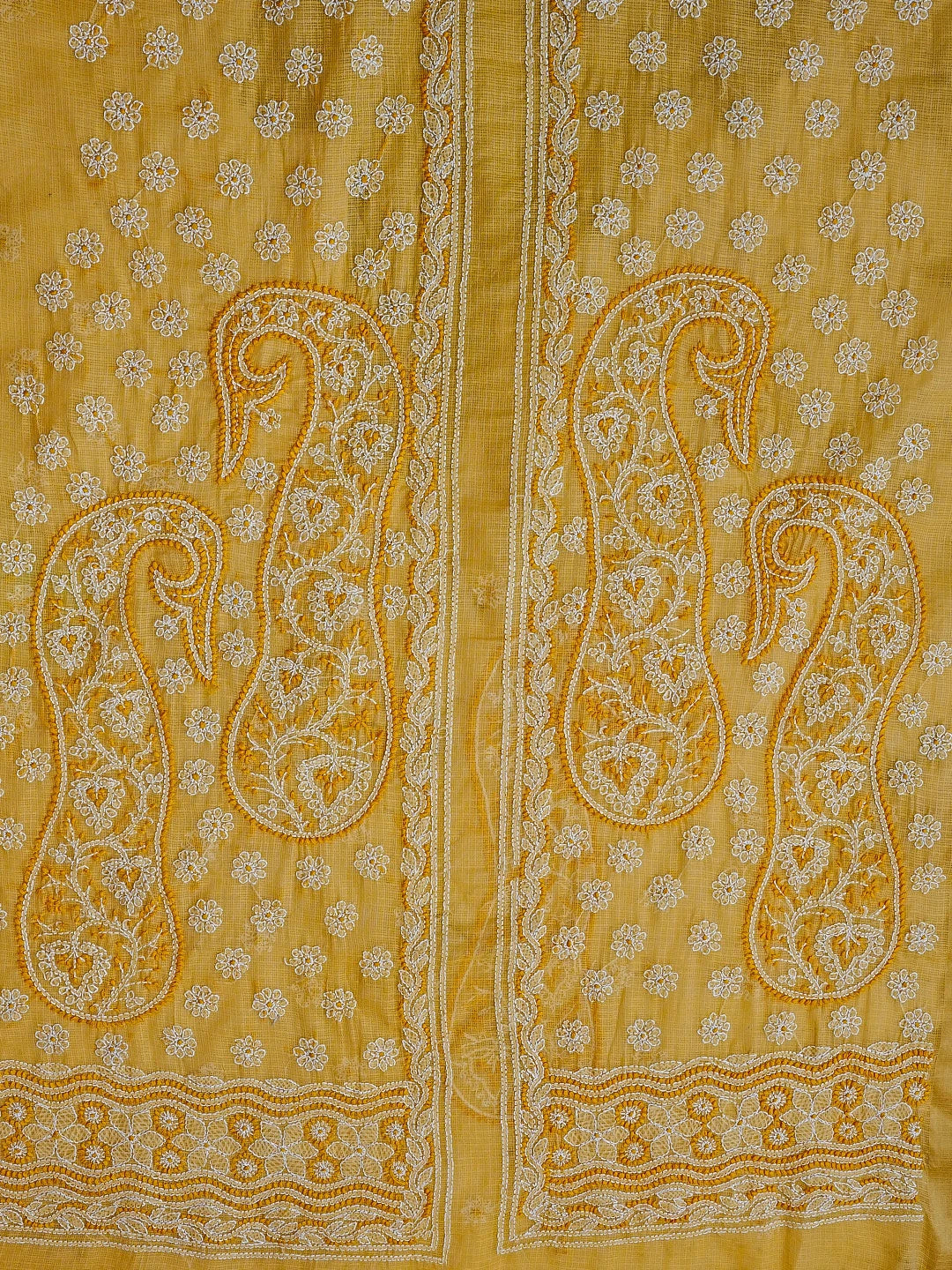 Ada Hand Embroidered Yellow Kota Lucknowi Chikankari Unstitched Kurta Piece 01A123951