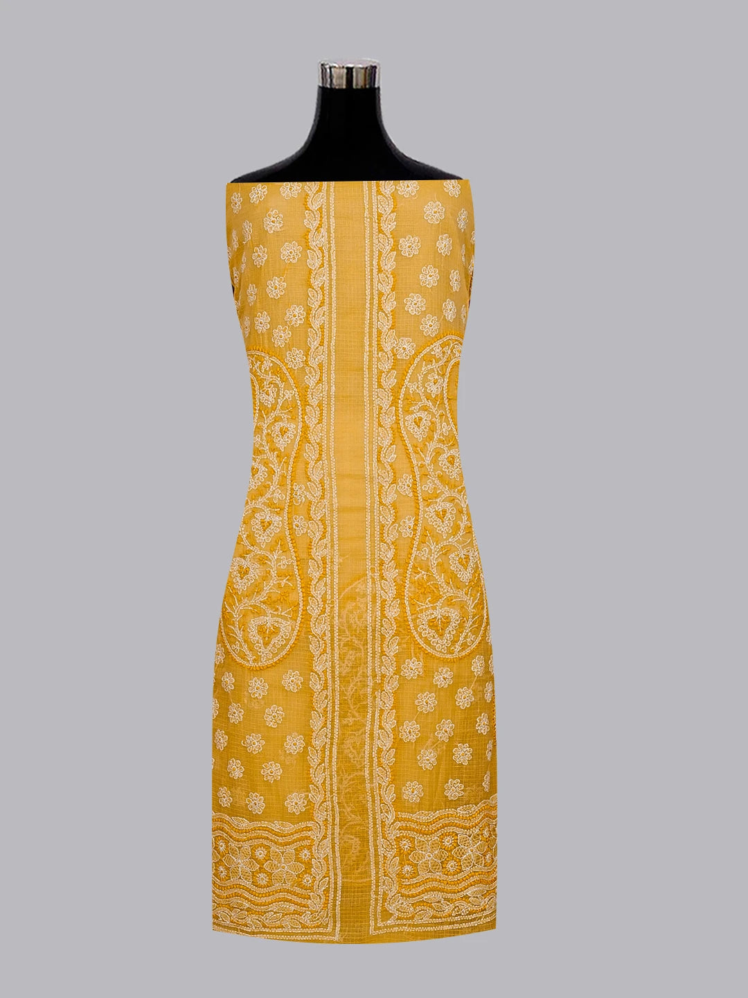 Ada Hand Embroidered Yellow Kota Lucknowi Chikankari Unstitched Kurta Piece 01A123951