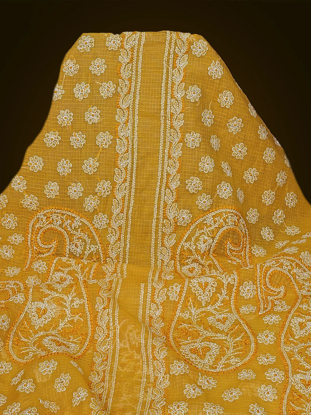 Ada Hand Embroidered Yellow Kota Lucknowi Chikankari Unstitched Kurta Piece 01A123951