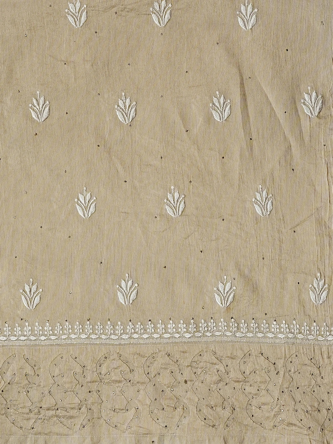 Ada Hand Embroidered Fawn Tissue Lucknowi Chikankari Unstitched Kurta Dupatta Set With Muqaish Work 01A343562