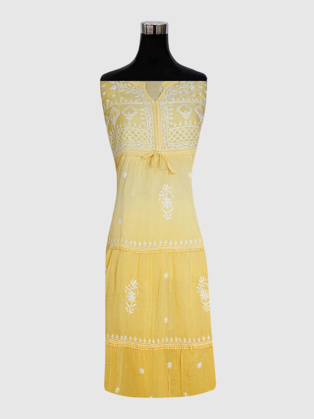 Ada Hand Embroidered Yellow Chanderi Lucknowi Chikankari Semi-Stitched Kurta Piece 01A489062