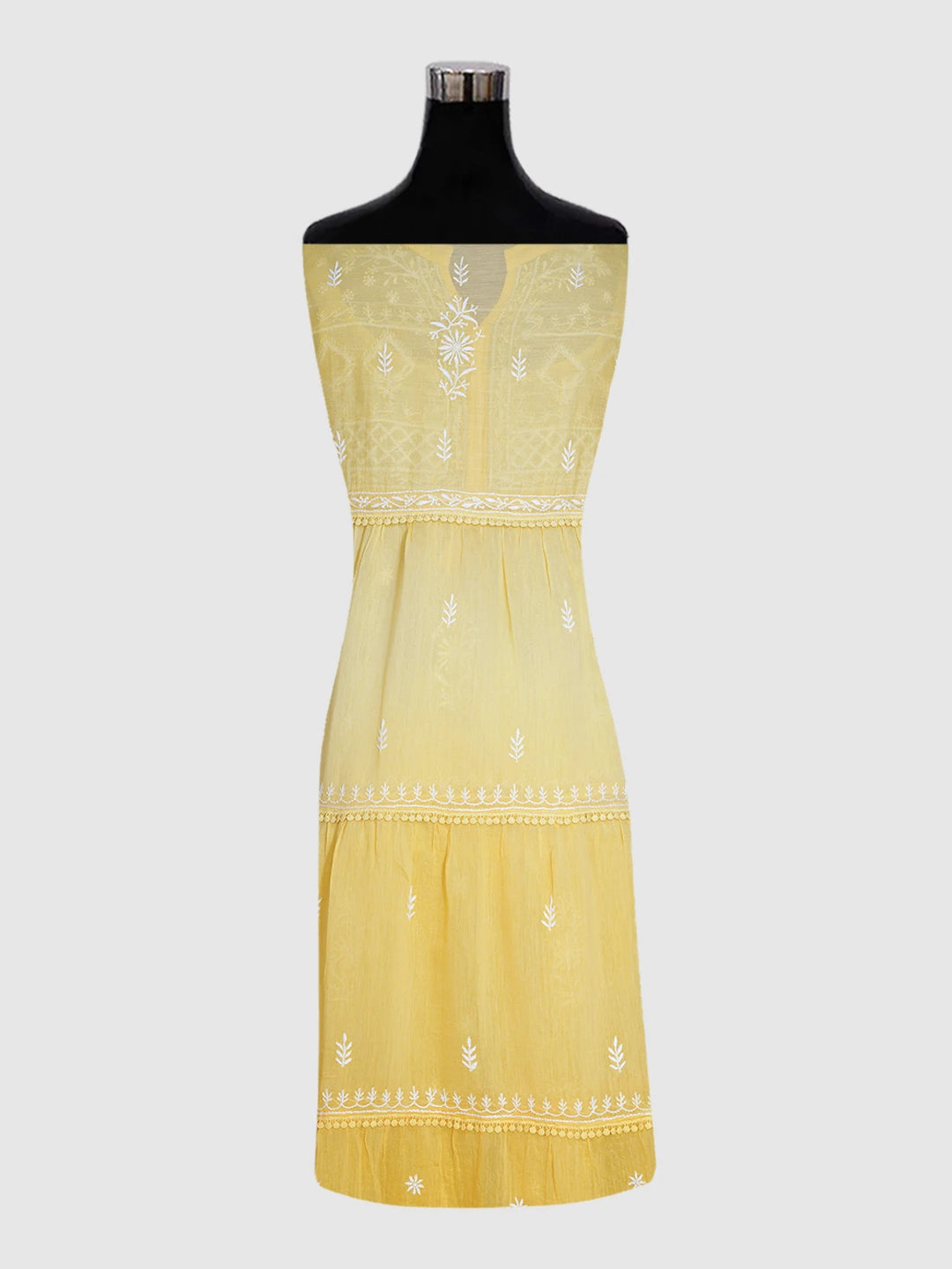 Ada Hand Embroidered Yellow Chanderi Lucknowi Chikankari Semi-Stitched Kurta Piece 01A489062