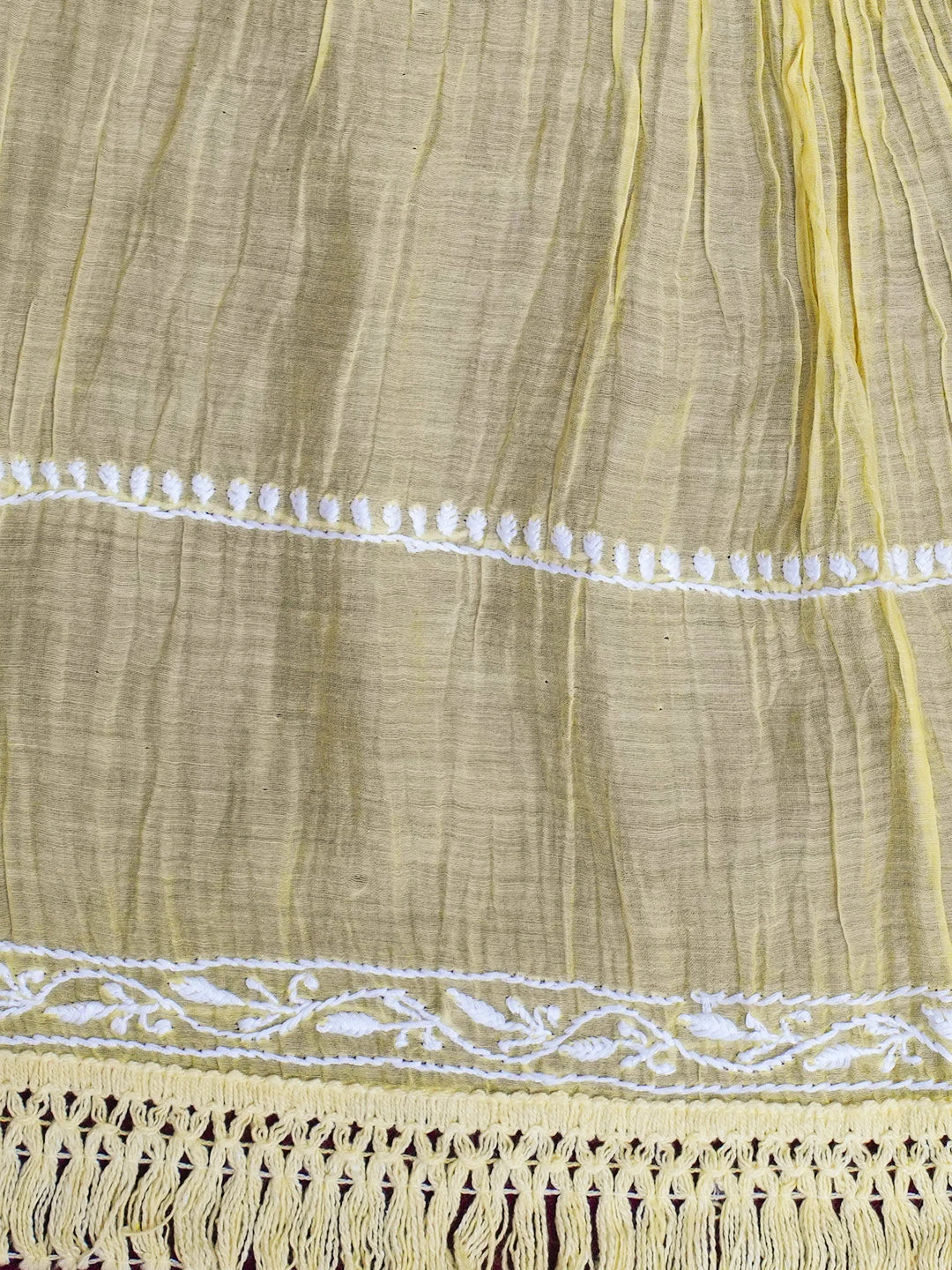 Ada Hand Embroidered Yellow Chanderi Lucknowi Chikankari Semi-Stitched Kurta Piece 01A489062