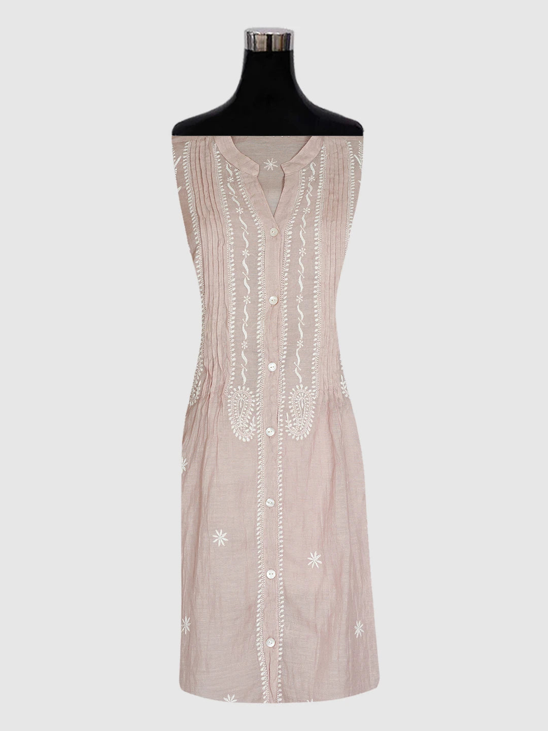Ada Hand Embroidered Creamy Peach Chanderi Lucknowi Chikankari Semi-Stitched Kurta Piece 01A511558