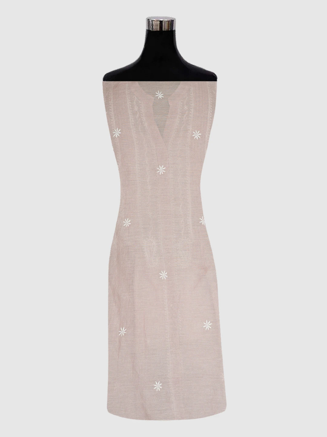 Ada Hand Embroidered Creamy Peach Chanderi Lucknowi Chikankari Semi-Stitched Kurta Piece 01A511558