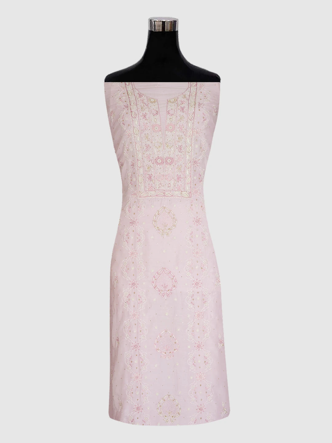 Ada Hand Embroidered Pink Maslin Lucknowi Chikankari Unstitched Suit Piece With Cutdana Work 01A452797