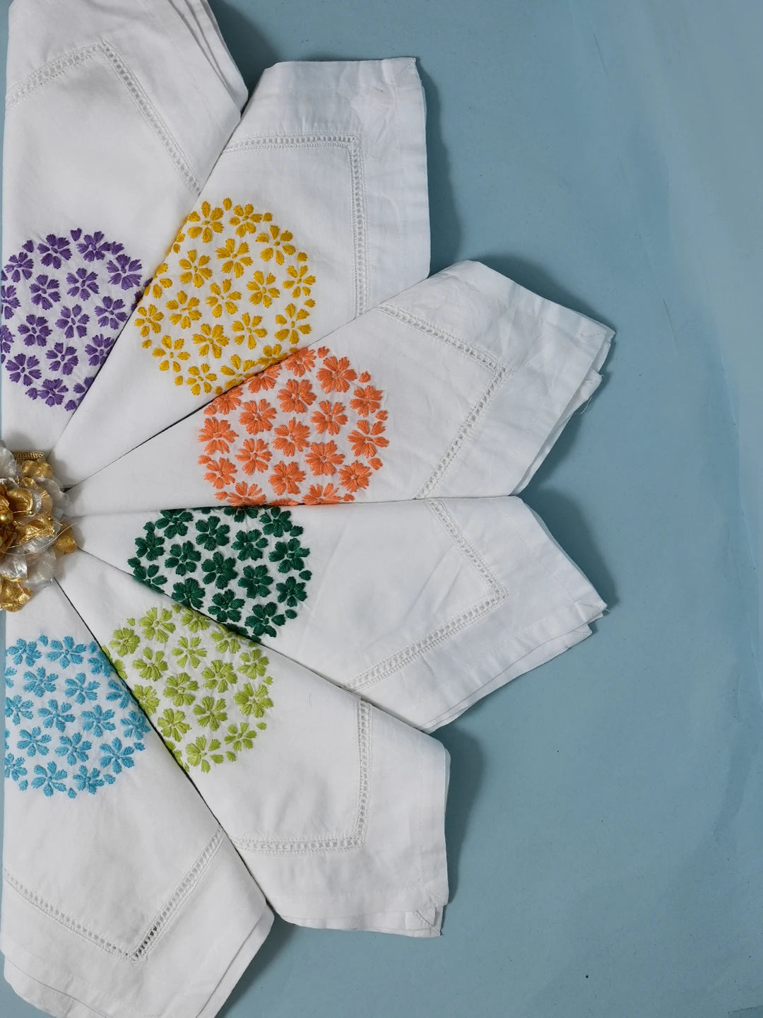 Ada Hand Embroidered Multi Colored Cotton Lucknowi Chikankari Napkin Set 01A495241