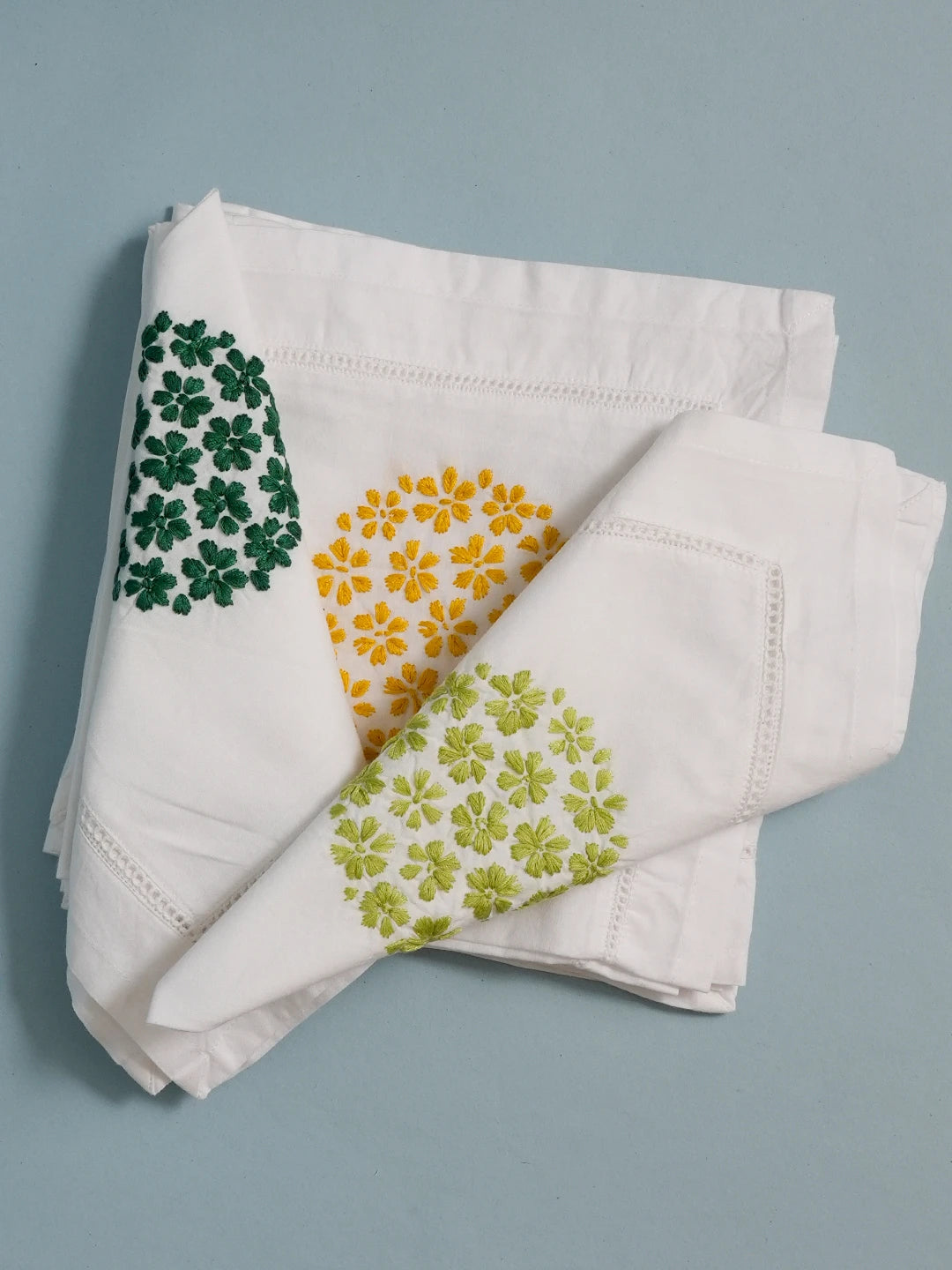 Ada Hand Embroidered Multi Colored Cotton Lucknowi Chikankari Napkin Set 01A495241