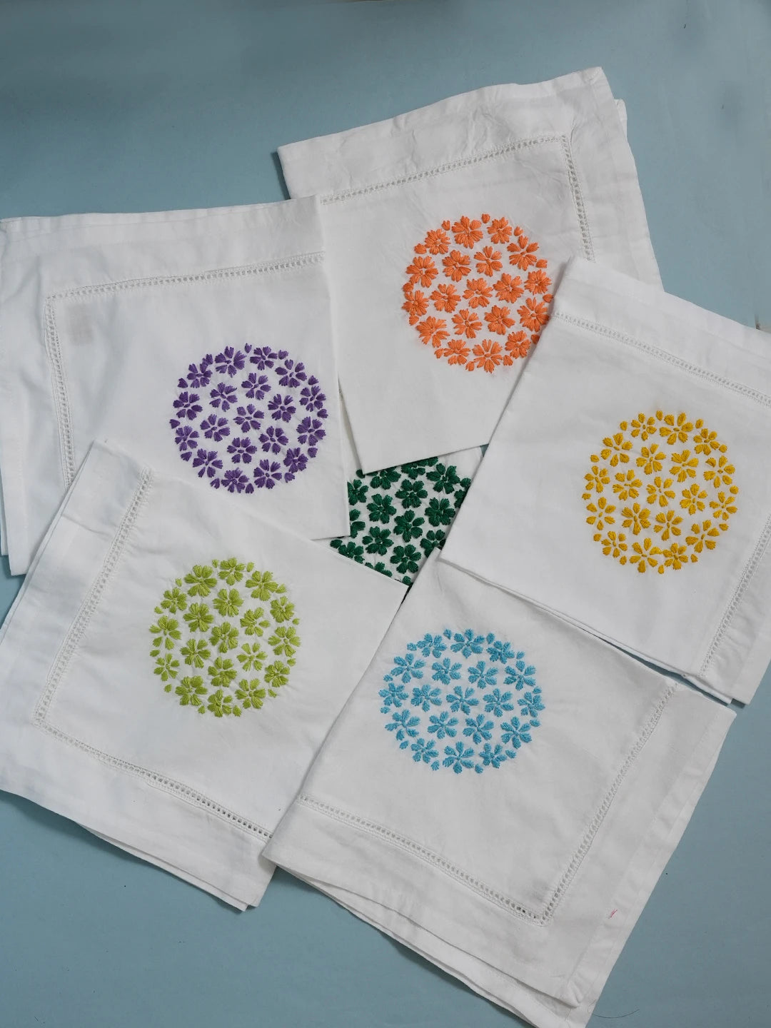 Ada Hand Embroidered Multi Colored Cotton Lucknowi Chikankari Napkin Set 01A495241