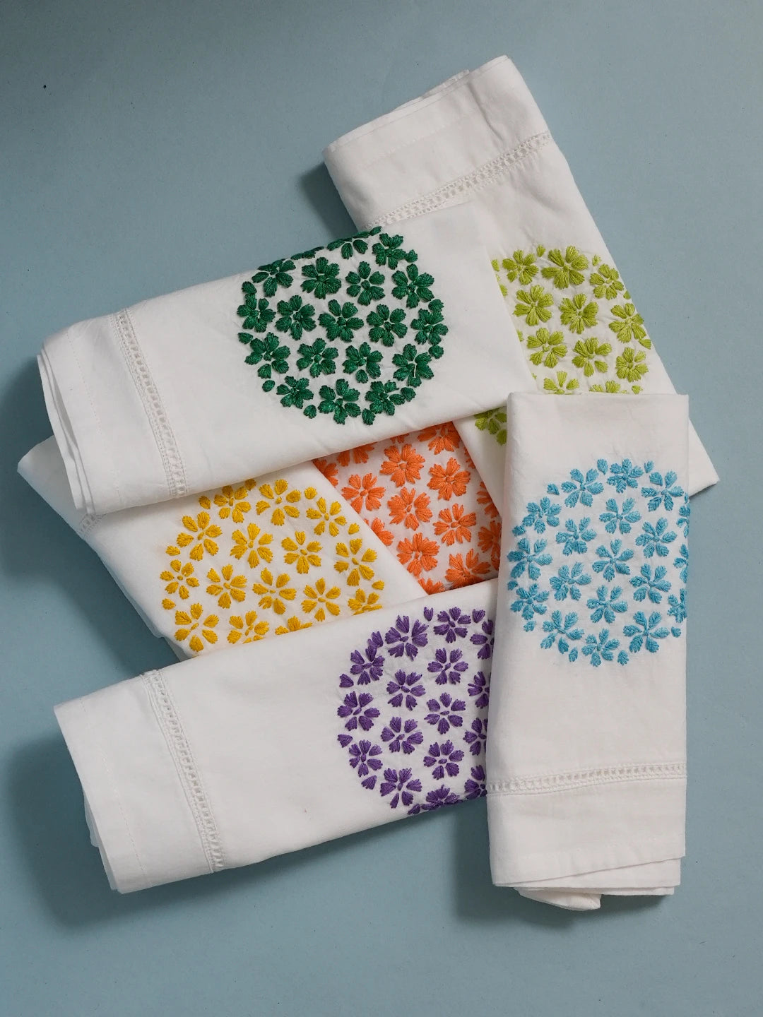 Ada Hand Embroidered Multi Colored Cotton Lucknowi Chikankari Napkin Set 01A495241
