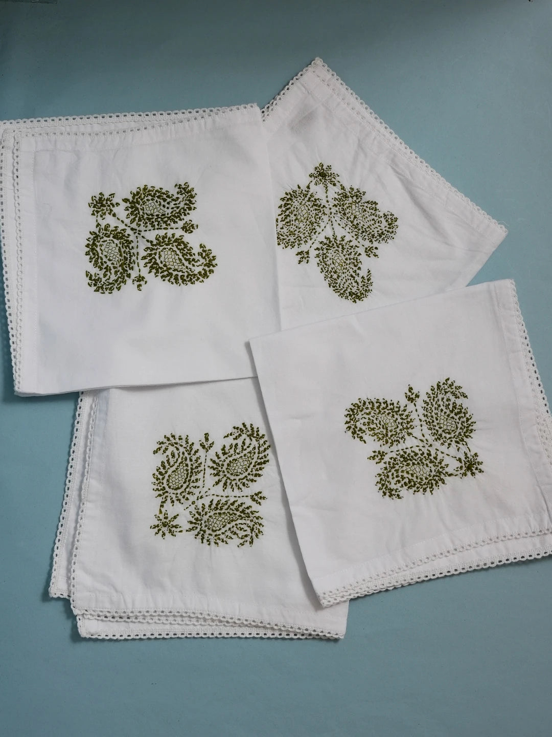 Ada Hand Embroidered White Cotton Lucknowi Chikankari Napkin Set 01A507458