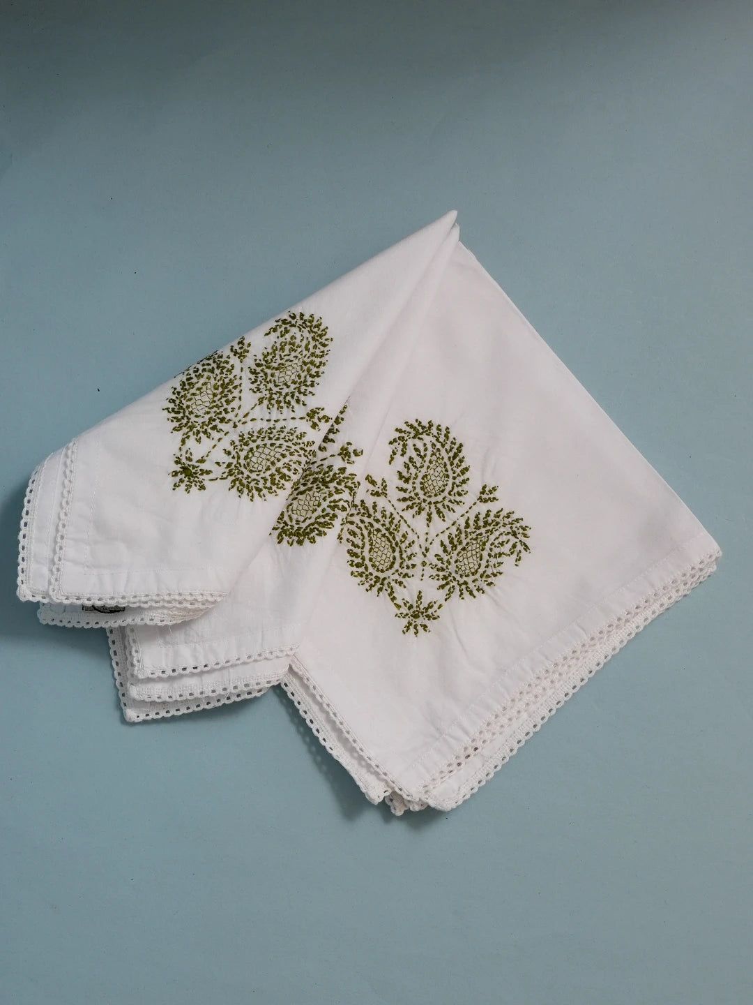 Ada Hand Embroidered White Cotton Lucknowi Chikankari Napkin Set 01A507458