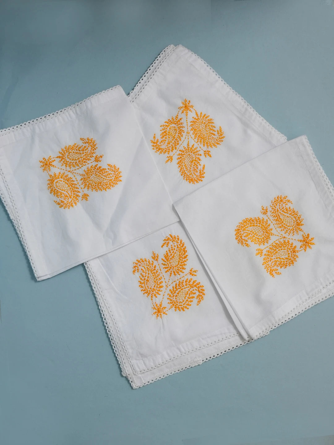 Ada Hand Embroidered White Cotton Lucknowi Chikankari Napkin Set 01A507456