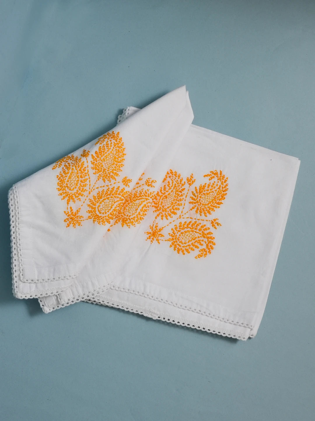 Ada Hand Embroidered White Cotton Lucknowi Chikankari Napkin Set 01A507456