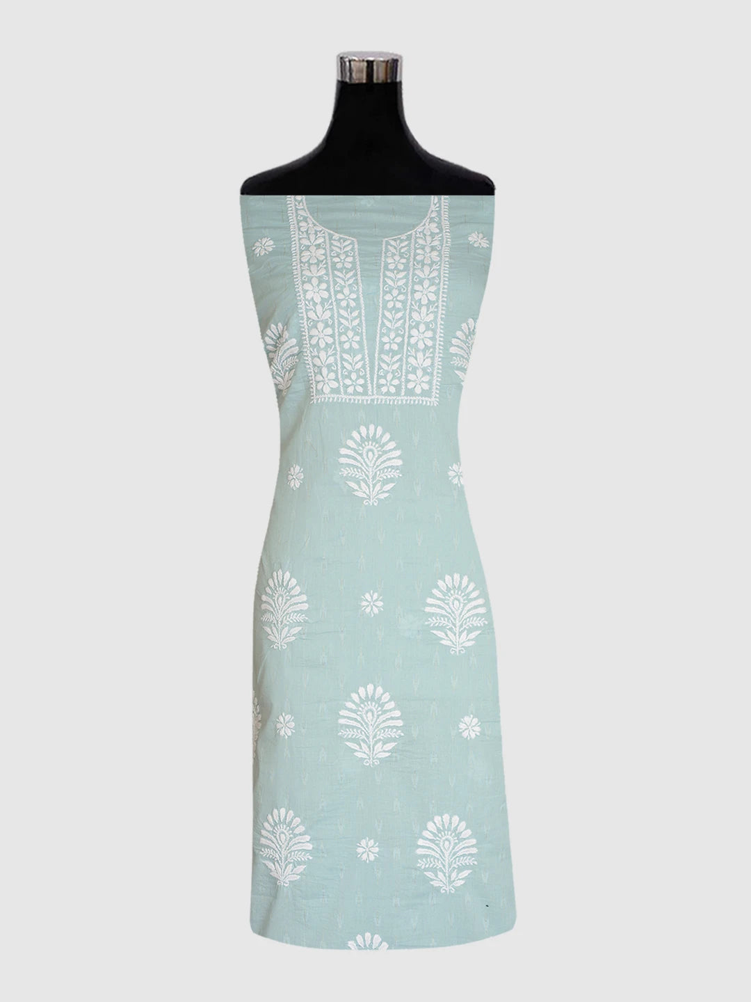 Ada Hand Embroidered Teal Green Cotton Lucknowi Chikankari Unstitched Kurta Piece 01A535389