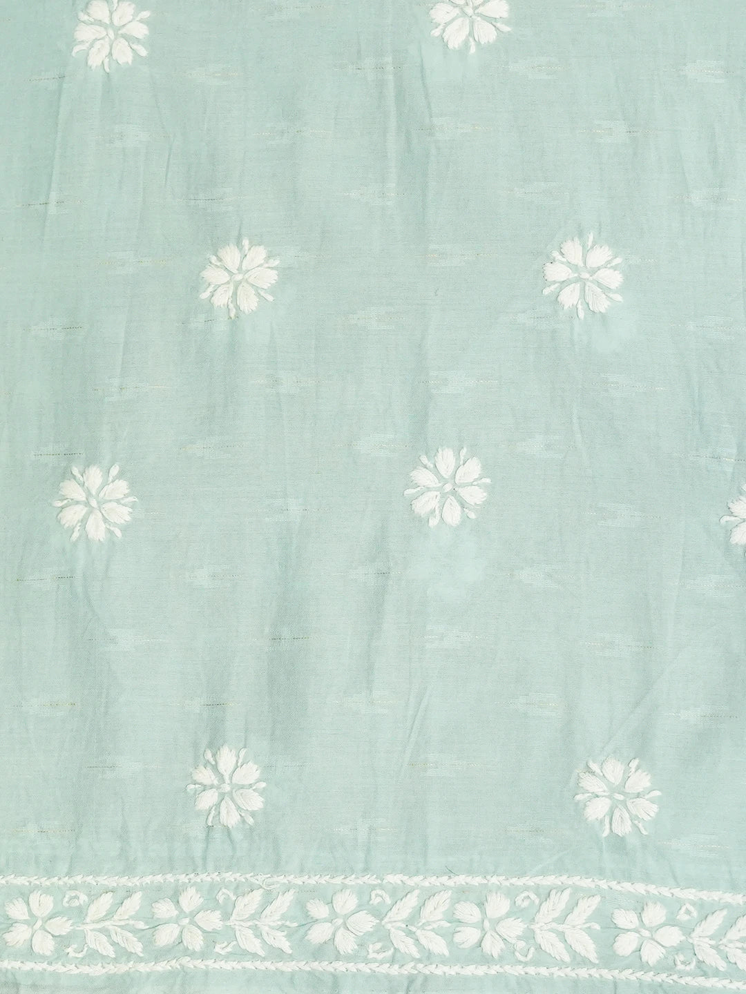 Ada Hand Embroidered Teal Green Cotton Lucknowi Chikankari Unstitched Kurta Piece 01A535389